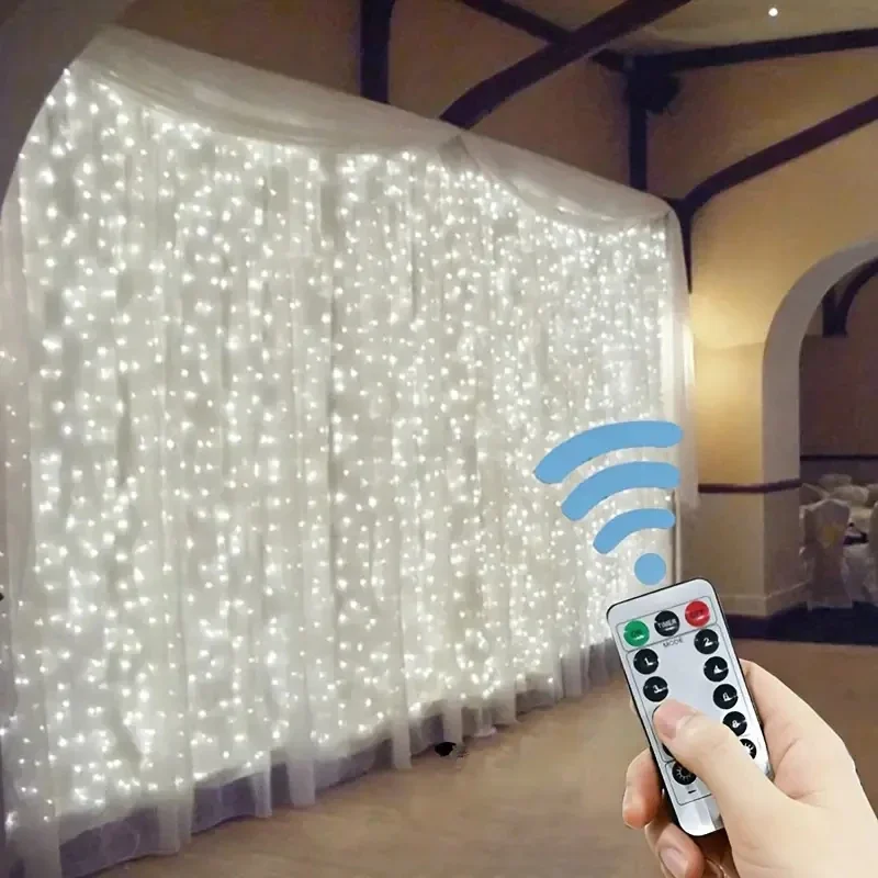 Cortina de 3/4/6m, 100/600LED, guirnalda de luces LED, adorno USB, Control remoto, guirnalda de luces, decoración navideña, dormitorio y hogar