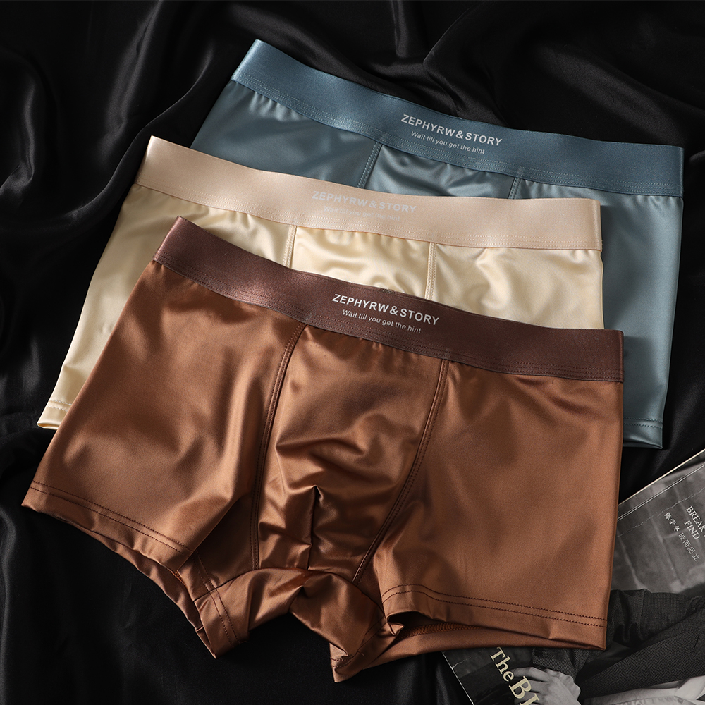3 Teile/paket Luxus Eis Seide Satin-wie Boxer Mann Weiche Glatte Kühle Unterhose Atmungsaktive Mesh 3D Doppel-schicht gabelung Männer der Höschen