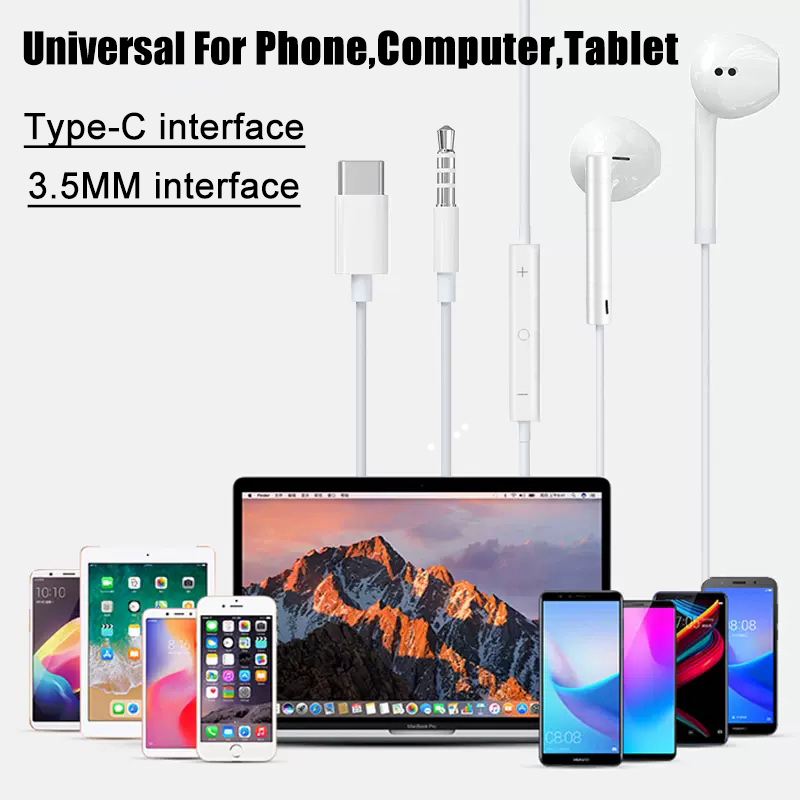 Fones de ouvido com fio tipo C, Acessórios para fones de ouvido, Xiaomi 14, 13, 12, 11 Pro Ultra Lite, 3.5mm, Redmi POCO, Huawei, Samsung