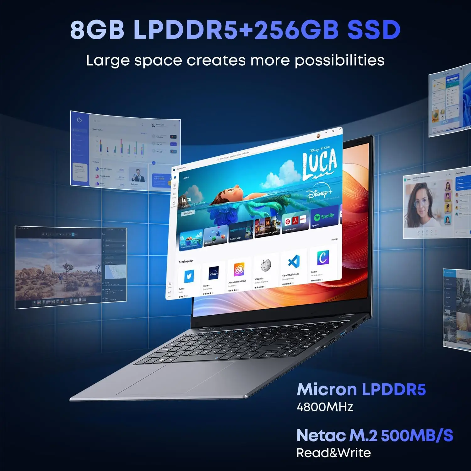 Laptop CHUWI GemiBook XPro 8GB LPDDR5 256GB SSD Intel N100/N150 UHD Graphics 12. generacji 14.1'' FHD 1920*1080 Windows 11 Laptopy