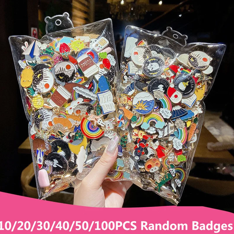 10-100 pçs emblemas de esmalte diversidade emblemas aleatórios animais plantas pinos de metal para mochila roupas saco chapéu decoração jóias acessórios
