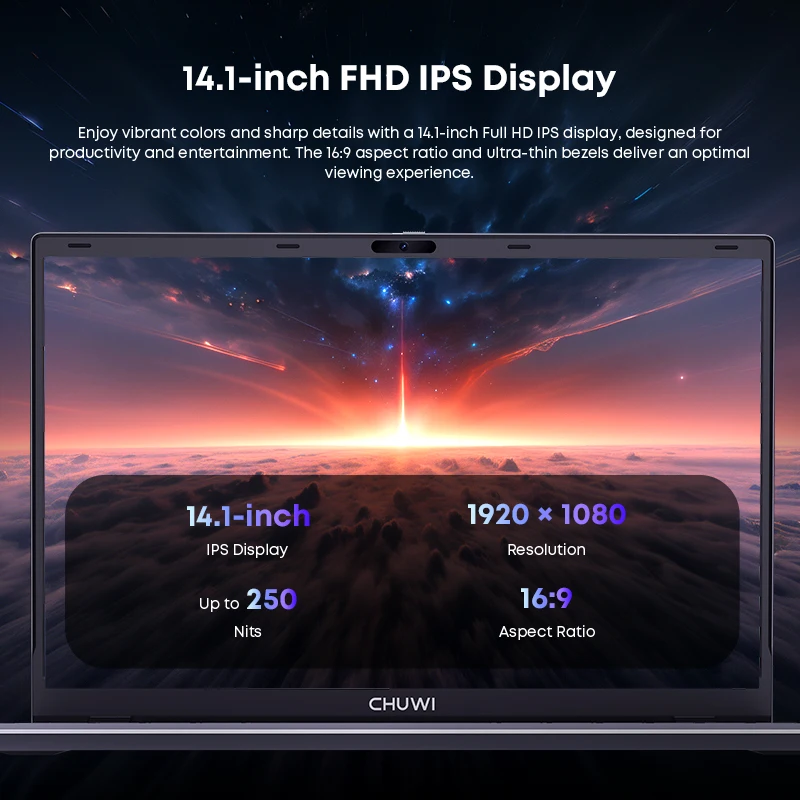 CHUWI GemiBook XPro 14,1 inch laptop Intel 12e N150 16GB DDR5 512GB SSD Windows 11 1920*1080 16:9 scherm WiFi 6 BT5.2 38Wh
