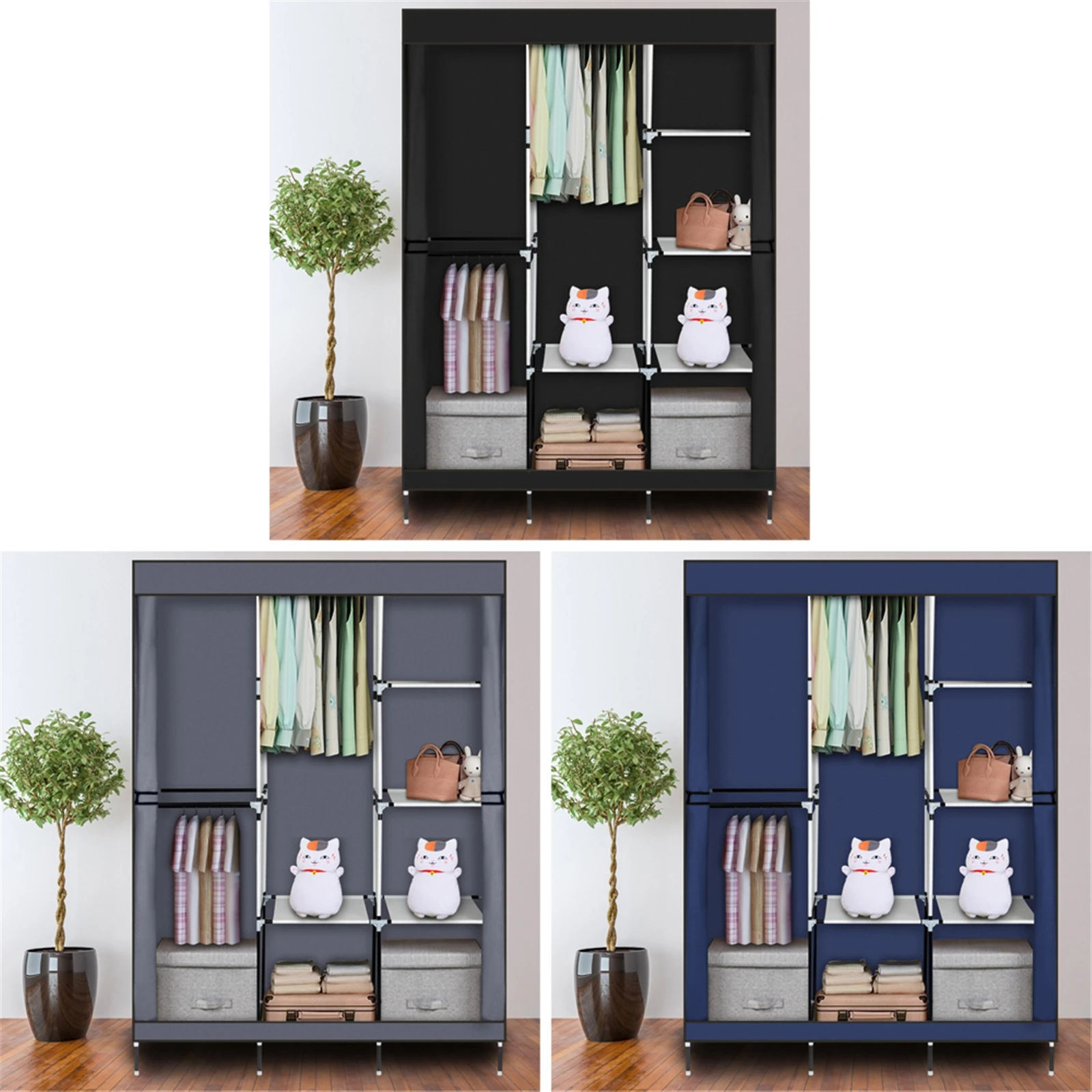 71" Portable Closet Wardrobe Clothes Rack Storage Organizer with Shelf Gray