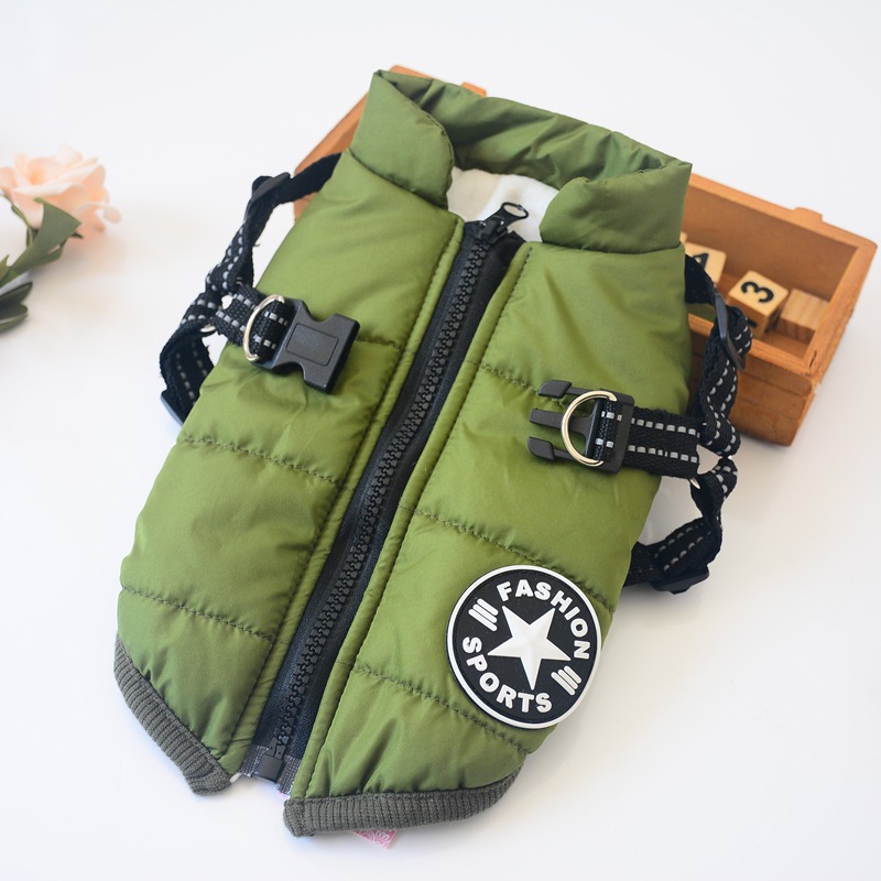 Impermeável Pet Dog Jacket com arnês, Roupas quentes de inverno para Labrador, Casaco Pequeno, Chihuahua French Bulldog Outfits