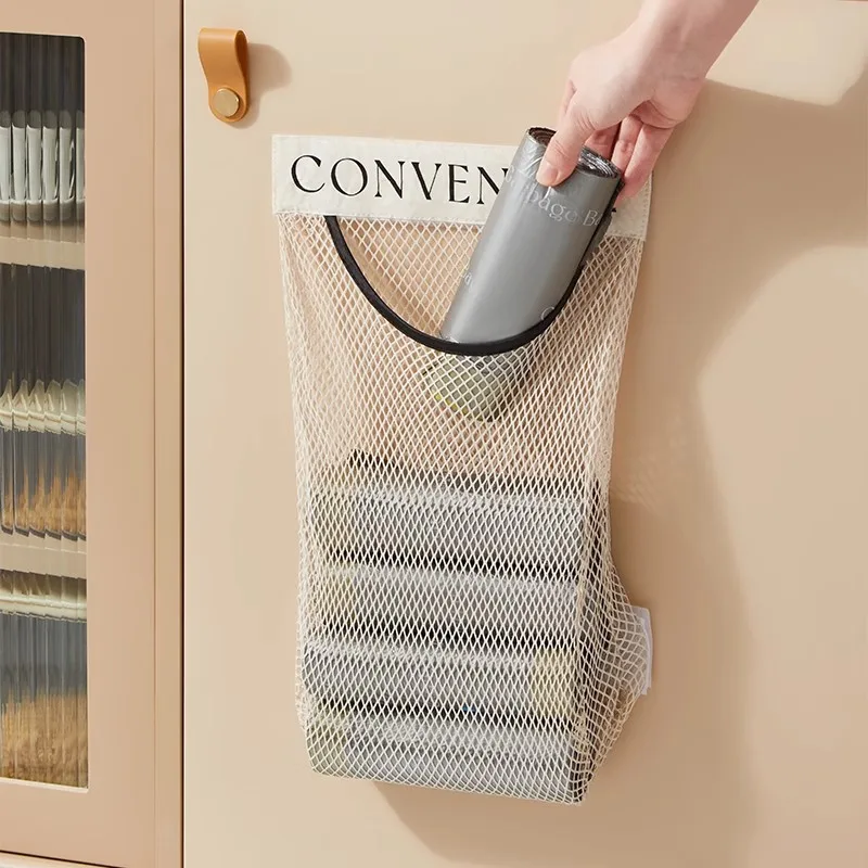 Wall Mounted Large Capacity Storage Bag Kitchen Garbage Bag Clutter Organizer Velcro Storage Pocket Multi-Purpose High Elastic