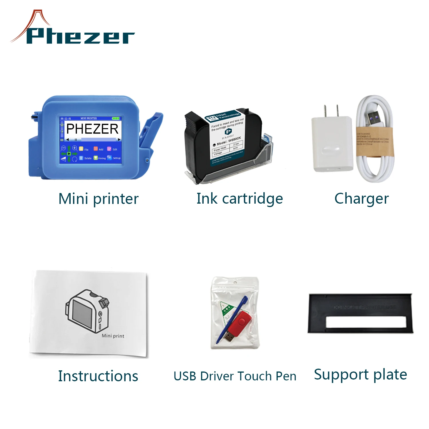 Phezer PC13plus 12.7 ミリメートルミニプリンタポ​​ータブルプリンタ QR バーバッチコード日付番号ロゴ有効期限ハンドヘルドインクジェットプリンタラベル