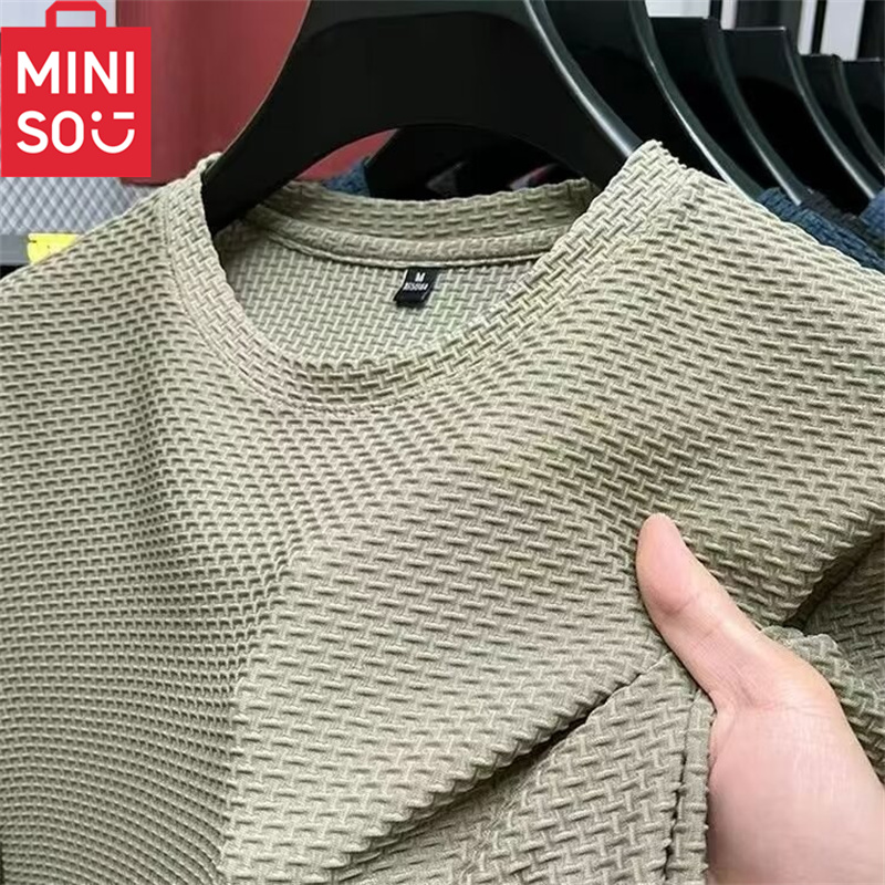 MINISO Bamboo Mesh Ice Silk T-shirt męski z krótkim rękawem i okrągłym dekoltem Nowa koszulka męska z krótkim rękawem Letni top męski w jednolitym kolorze