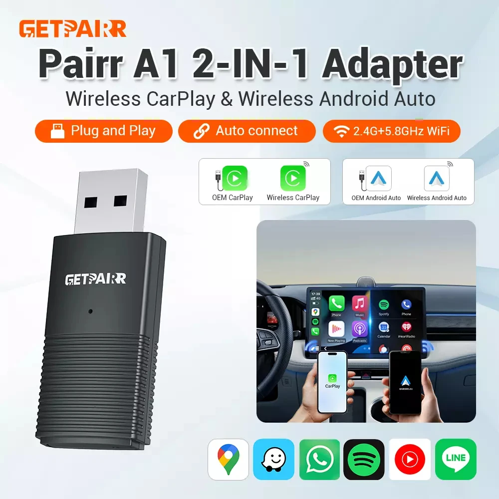 Адаптер Getpairr Pro 2 в 1, беспроводной CarPlay Android Auto Dongle, автомобильные аксессуары для Benz Chevrolet Ford Honda Toyota VW MG