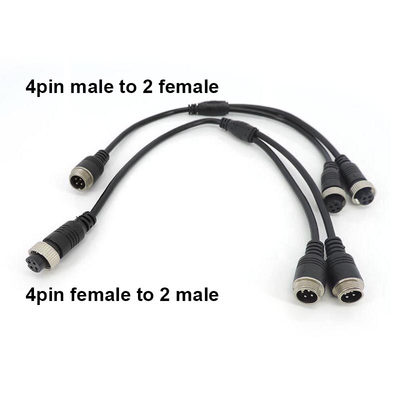 M12 4pin cabeça de aviação para cabeça de aviação macho para 2 fêmea para 2 macho extensão y divisor cabo adaptador para conector de câmera cctv