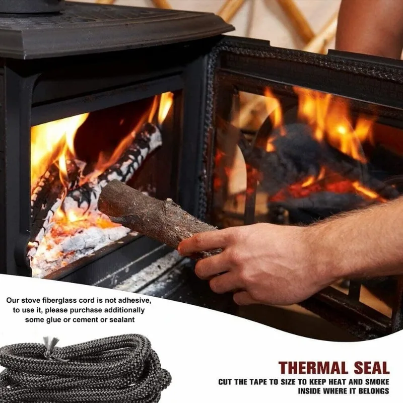 Junta de sellado de cuerda, repuesto de junta de fibra de vidrio resistente al calor para estufas de leña y chimeneas, chimenea, caldera, accesorios para el hogar