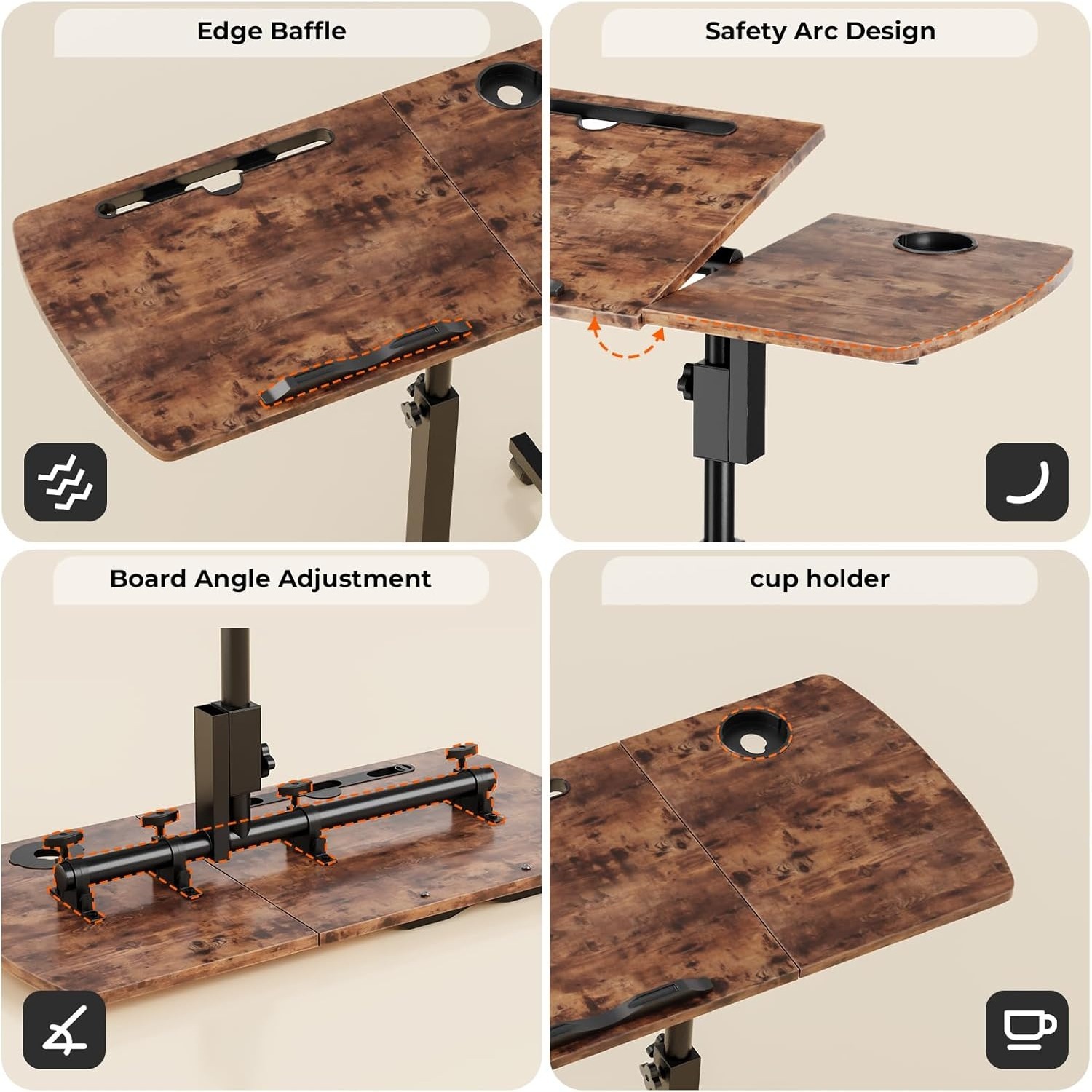 Height Adjustable Rolling Laptop Desk Over-bed Table with 2 Tilting Desktops, Mobile Bedside Sofa Side Table Standing Desk