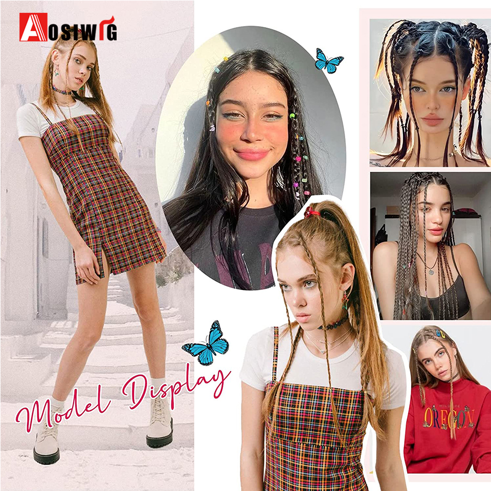 三つ編みクリップヘアエクステンション 2 個三つ編みロング合成ポニーテールヘアピース女性女の子毎日クリスマスコスプレ