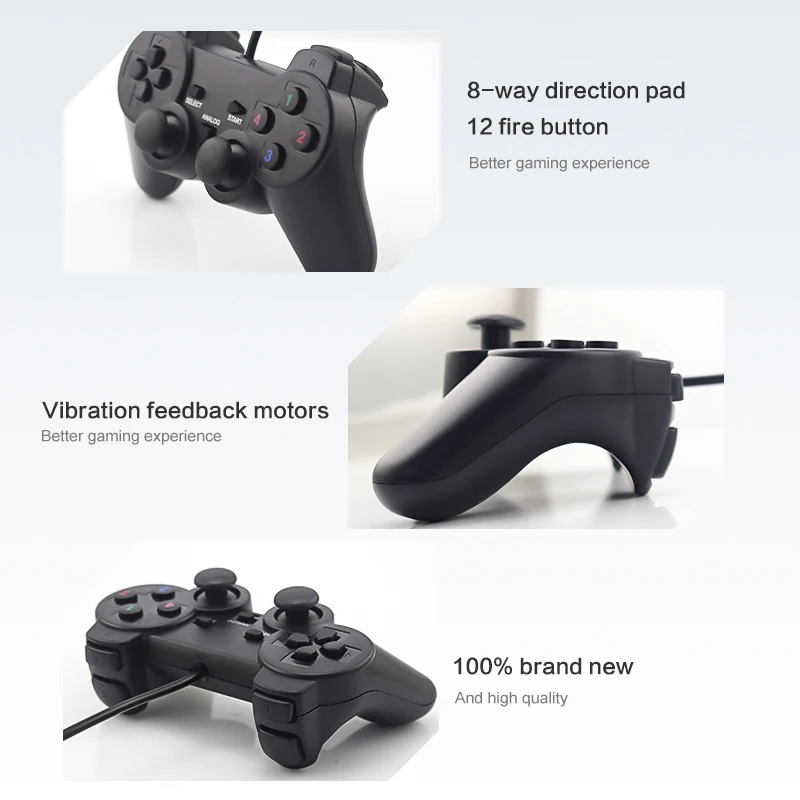 Vibration Joystick Wired USB PC Controller For PC Computer Laptop For WinXP/Win7/Win8/Win10 For Vista Black Gamepad