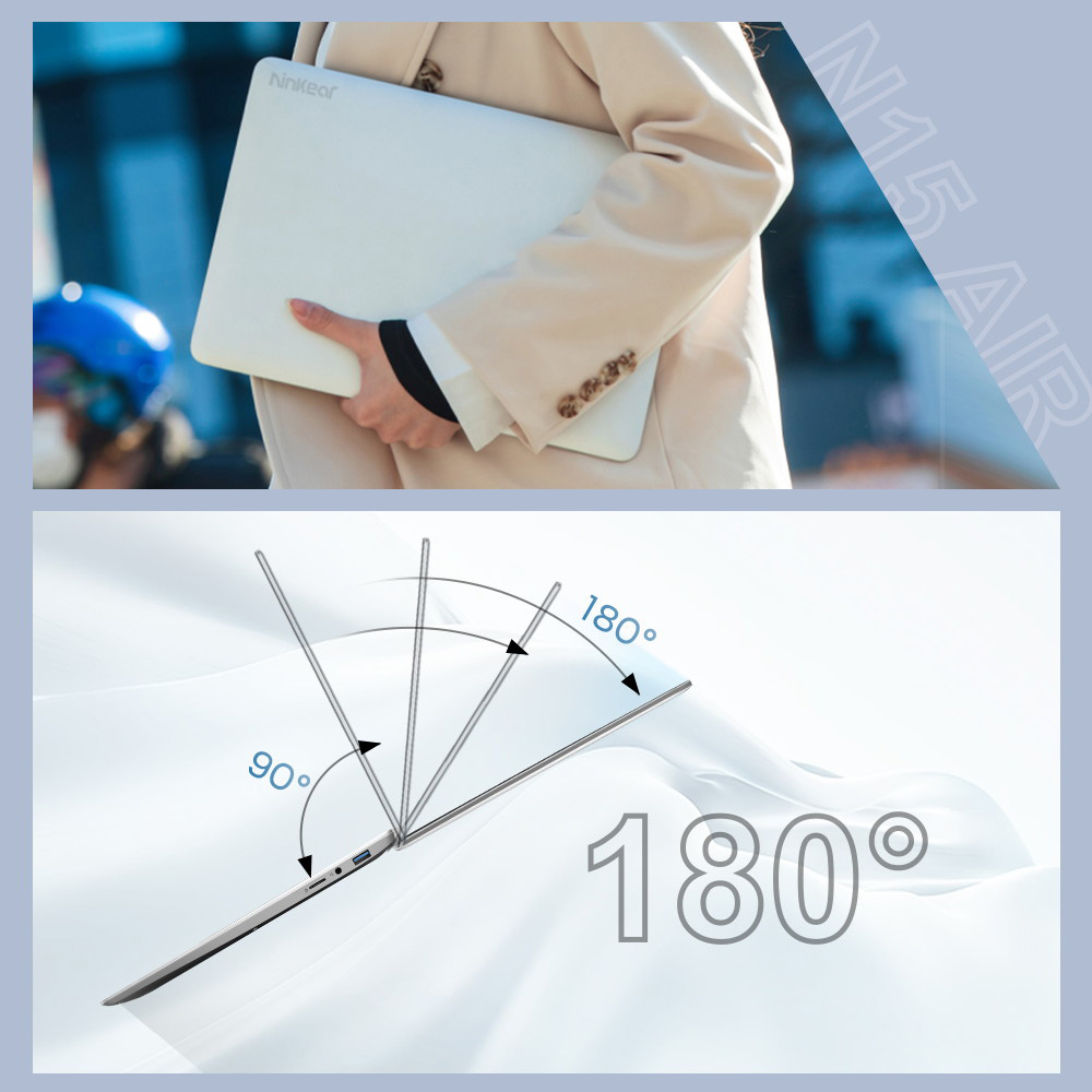 Ordinateur portable Ninkear N15 Air, écran IPS 15.6 ''1920*1080, Intel N95 4 cœurs 3.4 GHz, 16 Go de RAM 512 Go SSD, WiFi double bande Bluetooth 4.2