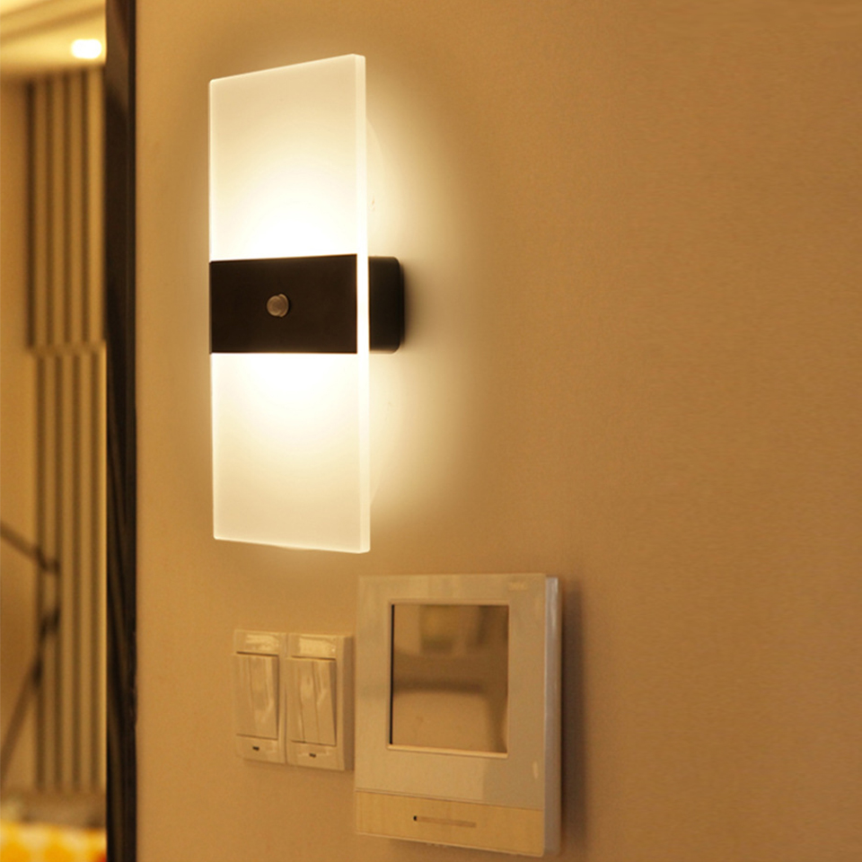 USB 充電壁ランプタッチモーションセンサースイッチ屋内アクリルナイトライト寝室のベッドサイドの壁取り付け用燭台北欧 LED ウォールライト