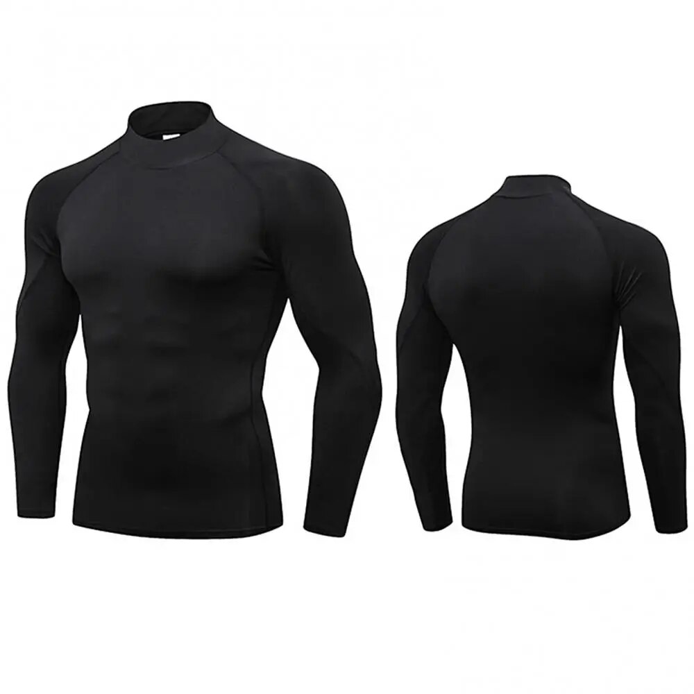 Camiseta ajustada deportiva de manga larga de compresión de secado rápido con cuello alto para hombre, camiseta ajustada para correr, informal, primavera y otoño
