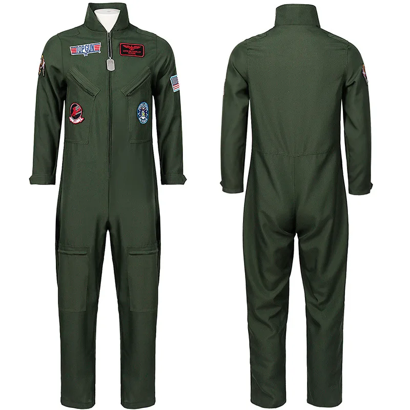 Top Gun Movie Cosplay Tuta da volo dell'aeronautica Halloween per uomo Tuta da pilota verde militare Astronauta