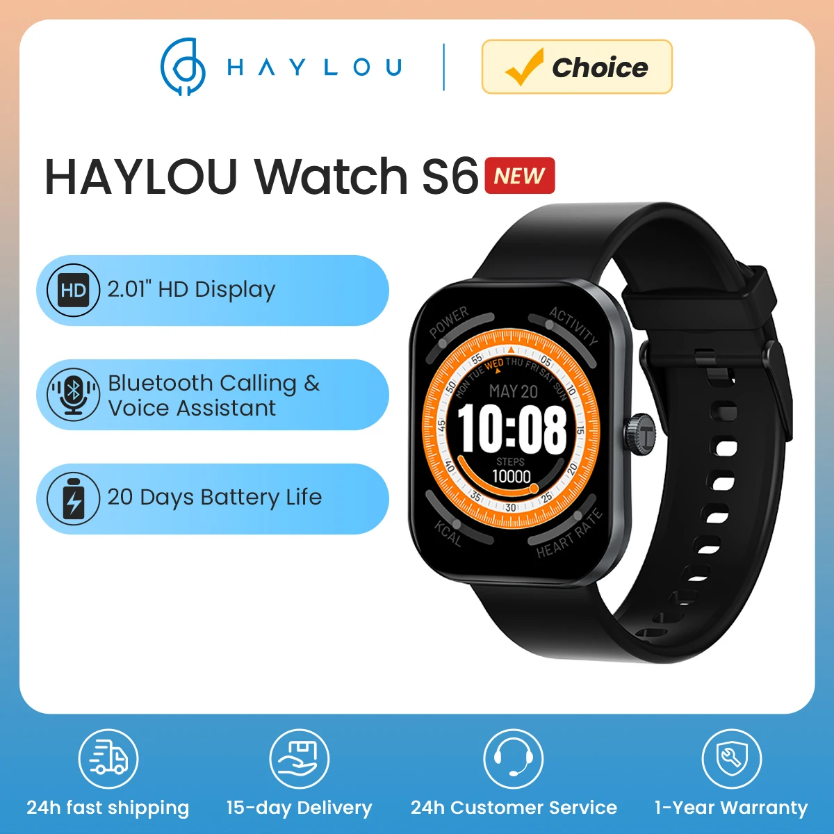 Relógio Inteligente HAYLOU Watch S6 com Chamadas de Voz, Monitoramento de Saúde Masculino, IP68 à Prova D'água, Notificações Inteligentes, Assistente de Voz