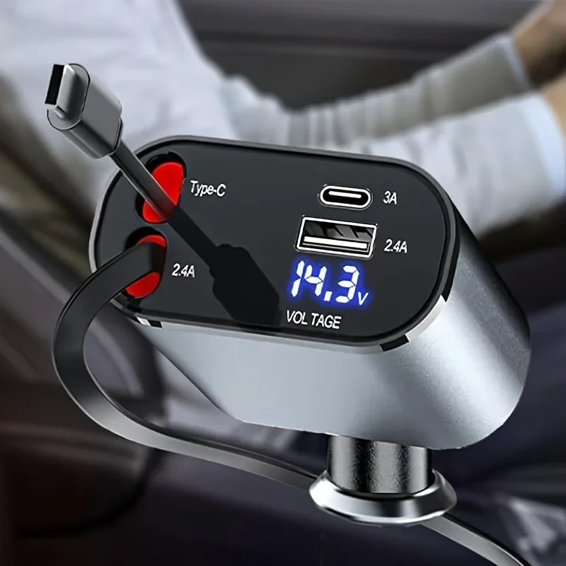 120/66 Вт 4 в 1, выдвижное автомобильное зарядное устройство, кабель USB PD типа C для мобильного телефона, шнур быстрой зарядки для iPhone, прикуриватель, адаптер QC