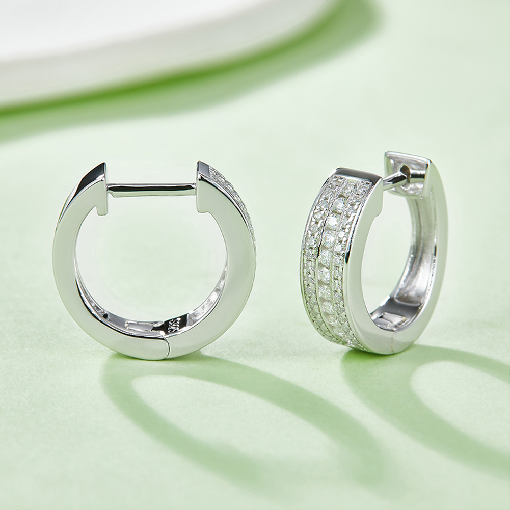 GEM'S balet 925 Sterling perak tindik tulang lunak anting manset Moissanite tiga baris Huggie Hoop anting hadiah untuk dia