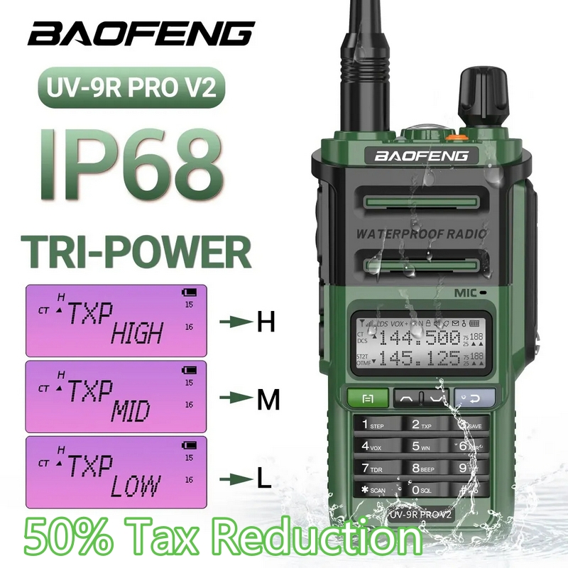 Baofeng UV 9R PRO V2 IP68 Waterproof Walkie Talkie High Power Dual Band UHF VHF Type-C Charger Long Range CB Radio Upgrade UV 9R