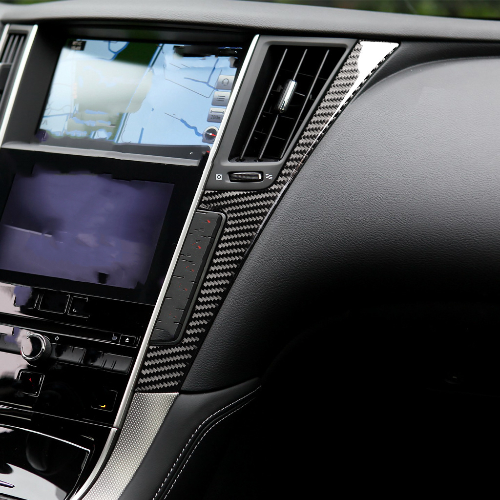 Untuk Infiniti Q50 Q60 2013 2014 2015 2016 20172018 2019 Stiker Sampul Kontrol Tengah Interior Bingkai Dekorasi Ramping Serat Karbon