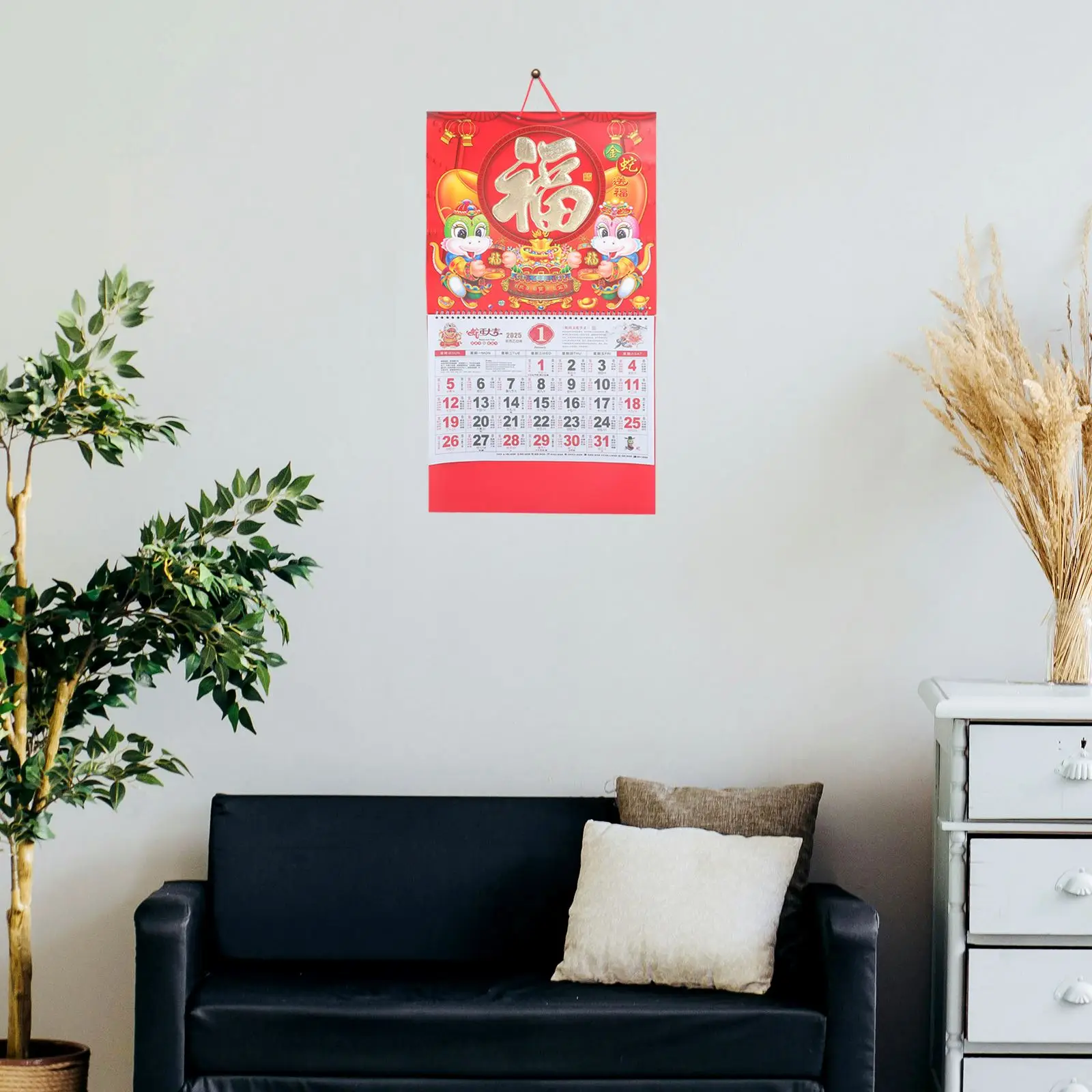 2025 Chinese Calendar Traditional Lunar Year Of Snake Wall Hanging Calendar Pendant Monthly New Year Calendar