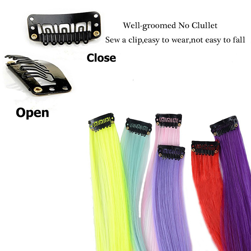 22 inch synthetische lange rechte clip in hair extensions hoge temperatuur haarstukken regenboogkleuren haaraccessoires voor vrouwen
