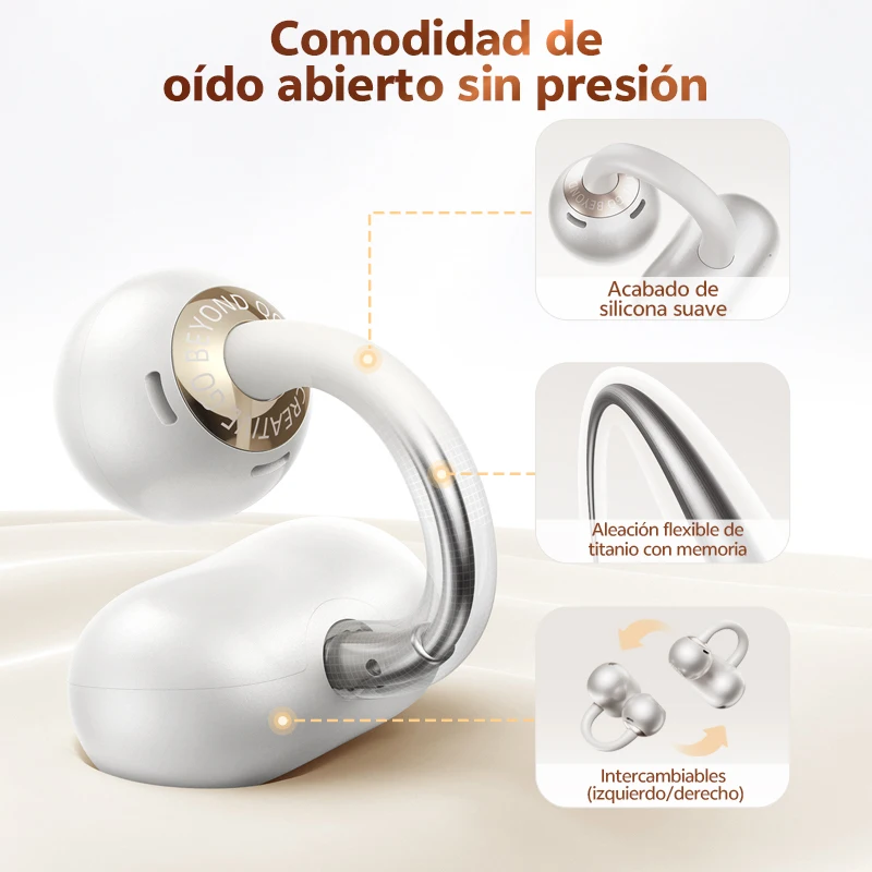 QCY Crossky C50 Auriculares inalámbricos abiertos Bluetooth 6.0, cómodos auriculares de clip, 4 micrófonos, llamadas nítidas con IA, refuerzo de graves, 35 horas de reproducción para deportes y running