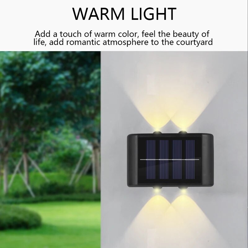Lâmpada de parede solar LED 4 para exterior à prova d'água superior e inferior iluminação de jardim cerca decoração lâmpada solar