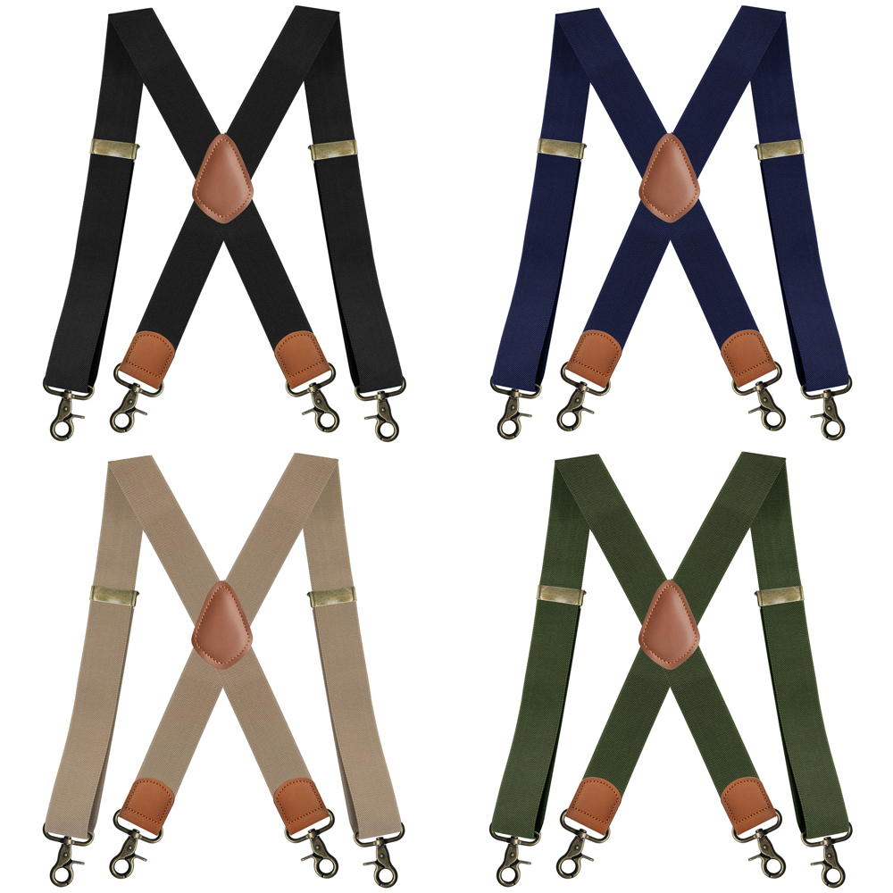 Vintage Suspenders for Men Heavy Duty Big and Tall X-Back 4 Snap Hooks Adjustable Elastic Trouser Braces, Gift for Dad Husband