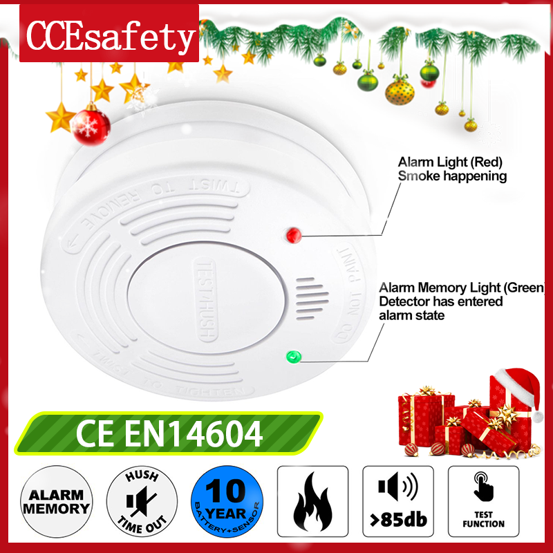 Детектор дыма 10-летний датчик дыма Независимая пожарная сигнализация CE EN14604 Сертифицированный светодиодный индикатор батареи CR123A Домашняя безопасность