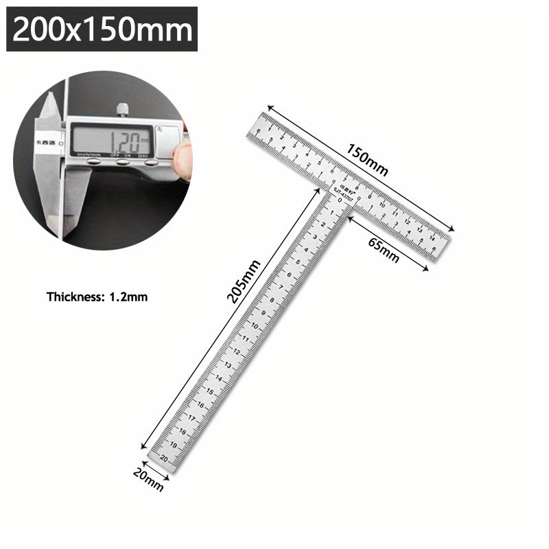 1Pc Integrated Stainless Steel T-shaped Ruler with 90 Degree Right Angle and Thickened Scale T-shaped Engineering Ruler