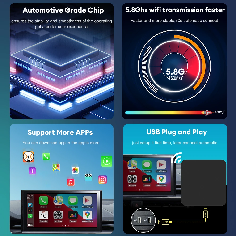 Acodo-Adaptador CarPlay cable a inalámbrico, Dongle inteligente Android Auto, Mini caja Plug And Play, conectividad Bluetooth, interfaz USB