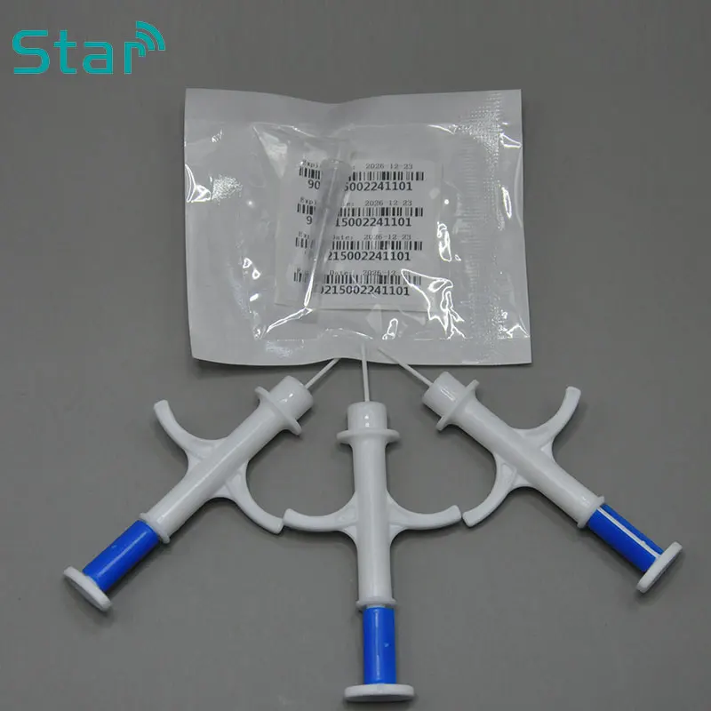 Aguja de Animal separada para FDX-B, etiqueta de identificación de mascotas, jeringa de Microchip de animales de 134,2 KHz, inyector a juego de Metal reciclado, 2,12x12MM