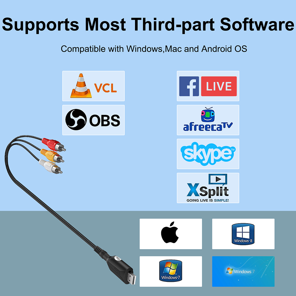 Переходник USB/RCA, для 2,0, аудио и проигрывателей, для Windows 7, 8/10