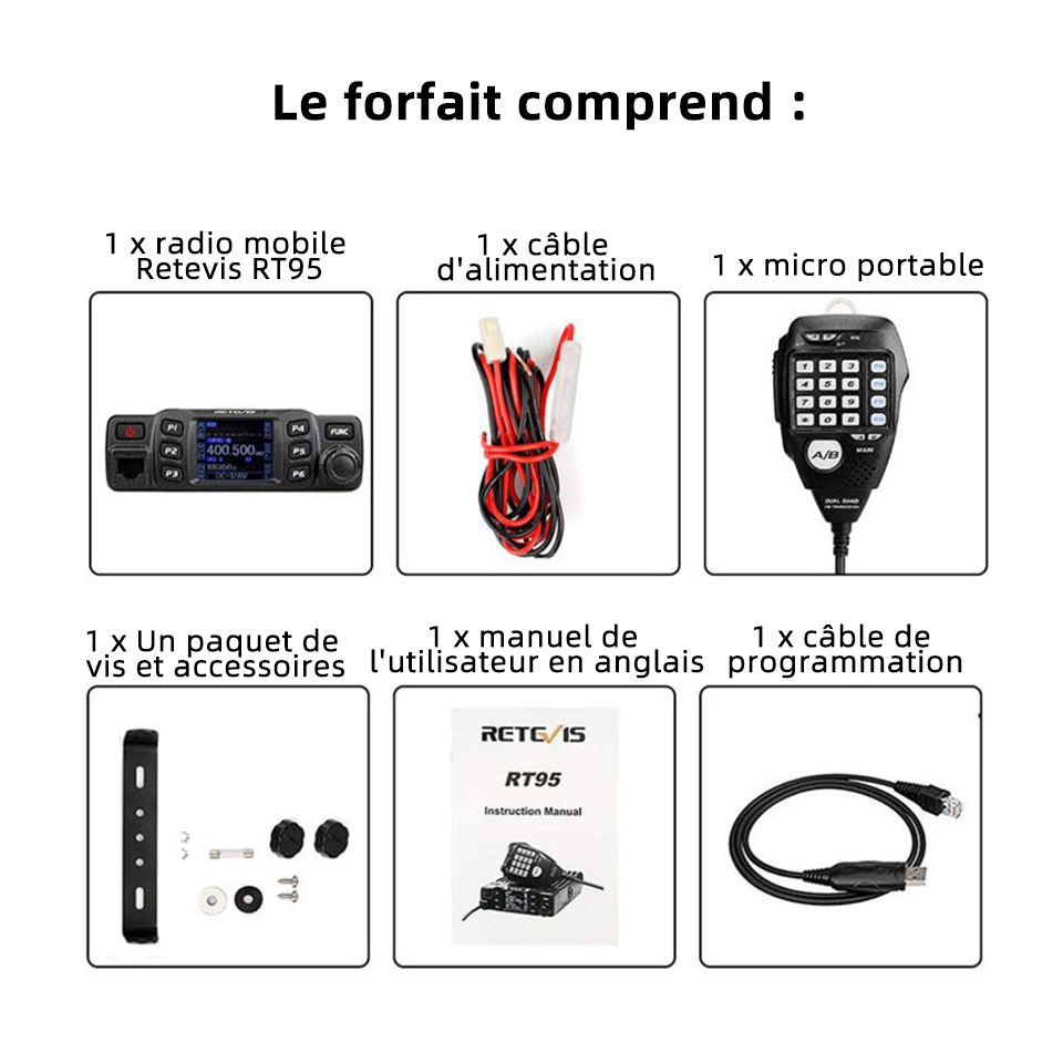 Retevis Autoradio RT95 Radios de Mobile Auto Radio Talkie Walkie Longue Portée Professionnel VHF UHF Talkie-walkie Poste Radio Voiture Amateur Ham Radio ricetrasmittente for Camping