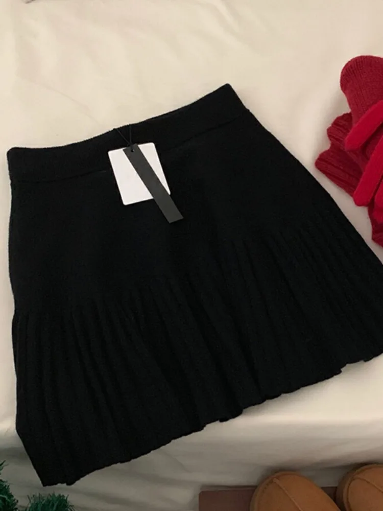falda pada de punto con cintura elástica para mujer, falda corta informal versátil de corte a, color is, estilo coreano