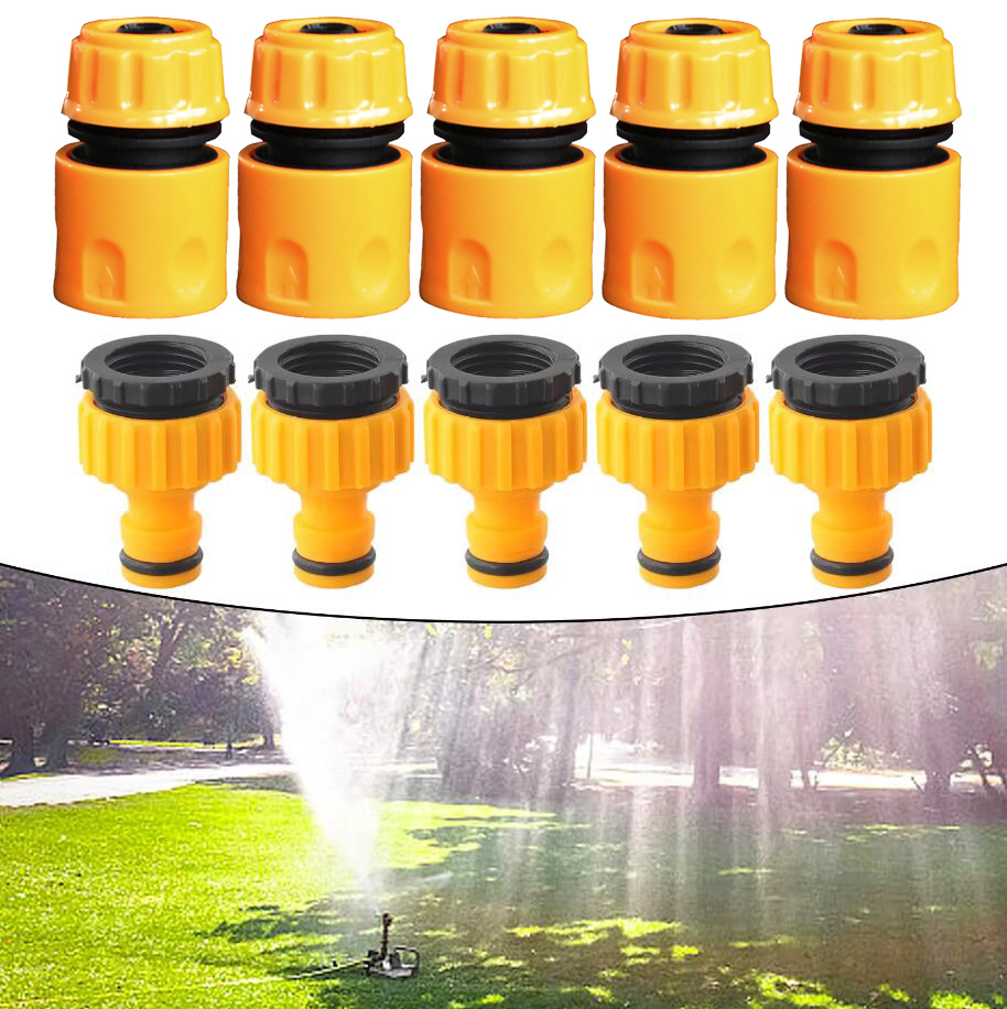 10pcs Hose Quick Connectors, 3/4 & 1/2 Inch Faucet Adapter for Garden Irrigation, Threaded Water Tap Connector