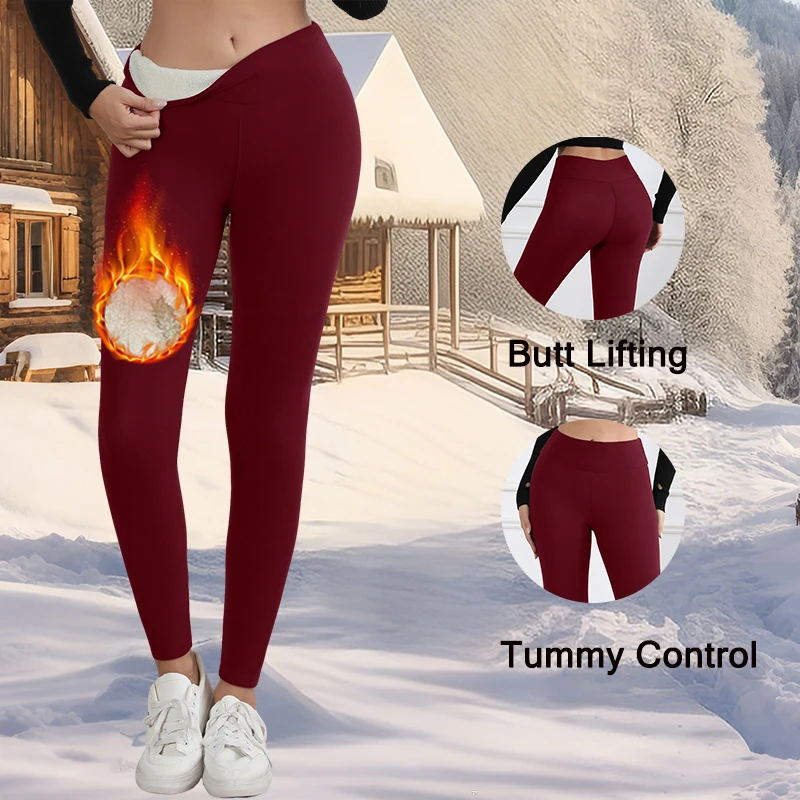 Leggings da donna in pile caldo autunno inverno velluto addensato collant a vita alta leggings elastici sottili in tinta unita prevengono collant freddi