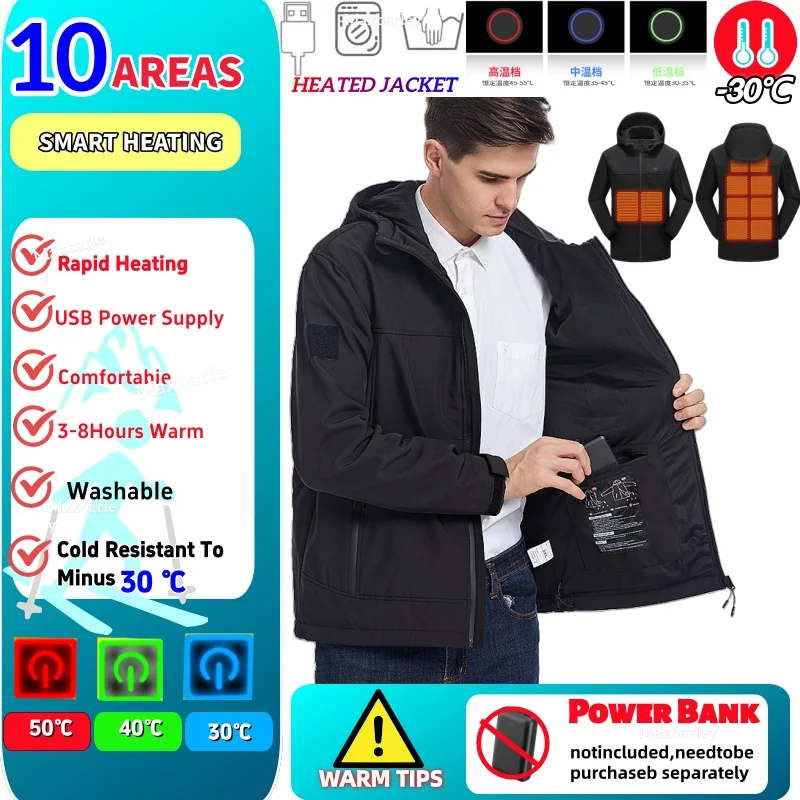 Neue Funktionelle Outwear Männer USB Heizung Warme Jacke Winter Elektrische Beheizte Extreme Kalten Mantel Jagd Ski Wasserdichte Windjacke