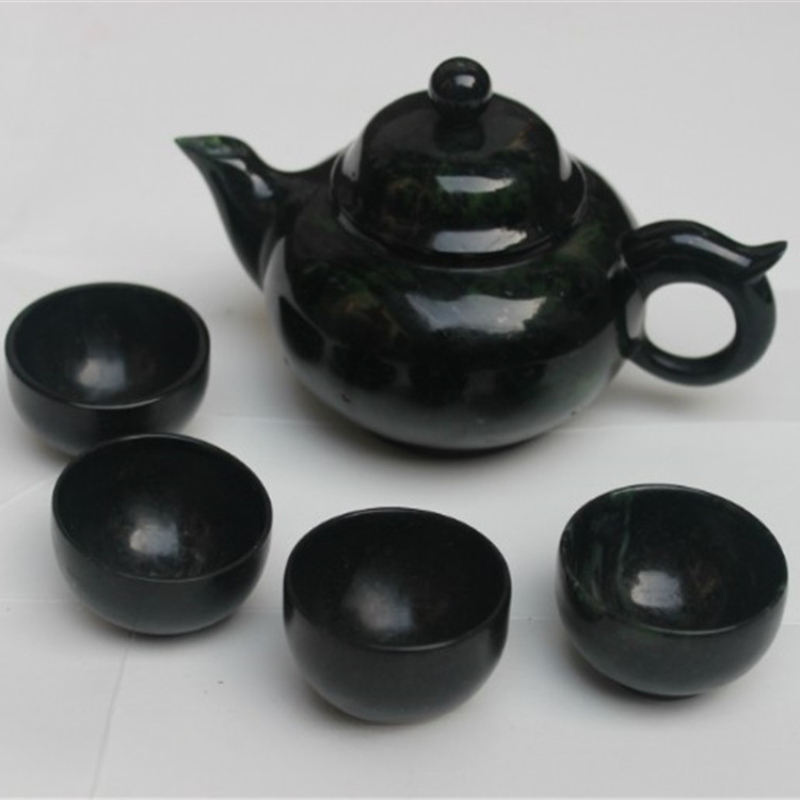 Juego de té de Jade verde oscuro, tetera, taza de té, varios imanes activos, decoración