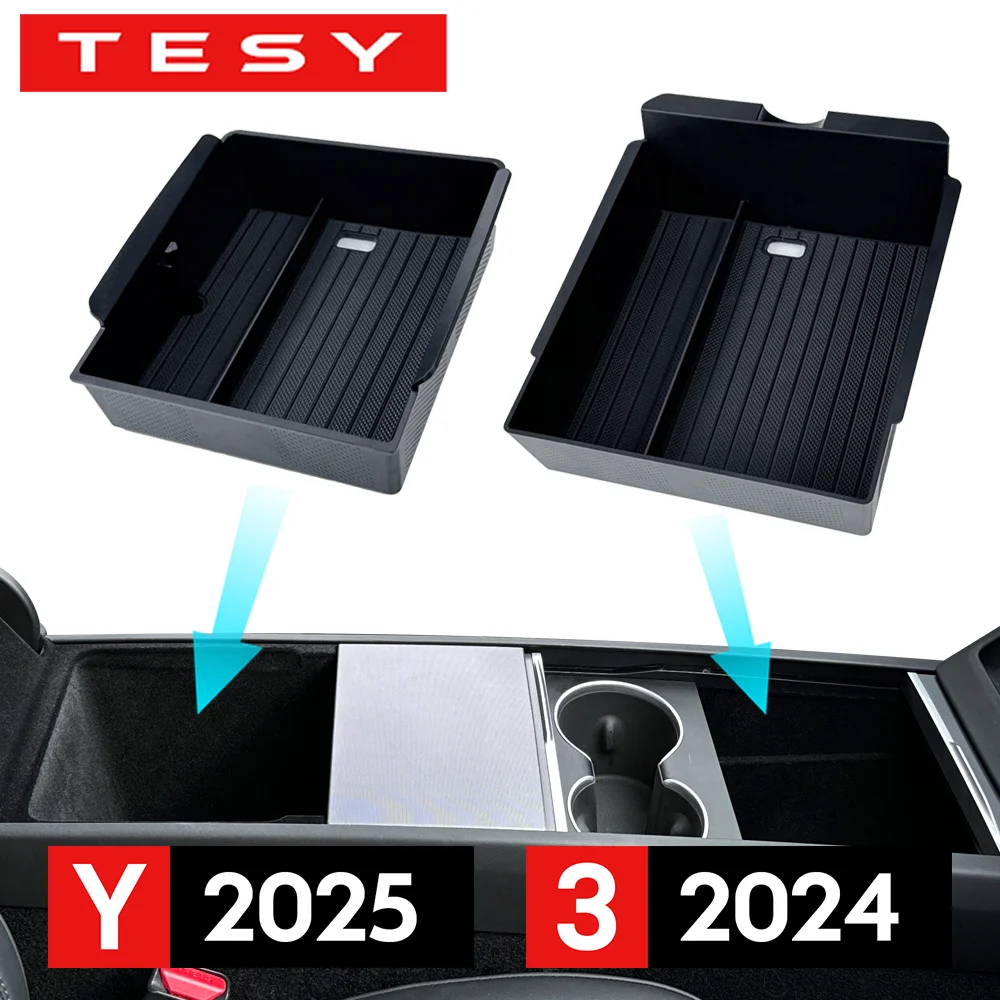 Para tesla novo modelo y 2025 lançamento juniper modelo 3 highland 2024 console central caixa de armazenamento caixa apoio braço superior & inferior almofada silicone