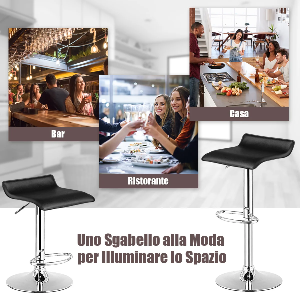 Set di 2 Sgabelli Girevoli da Bar, Sgabello Regolabile in Altezza per Bar, Rotazione a 360°, Sgabelli da Bar senza Braccioli, con Poggiapiedi, Portata 120 kg