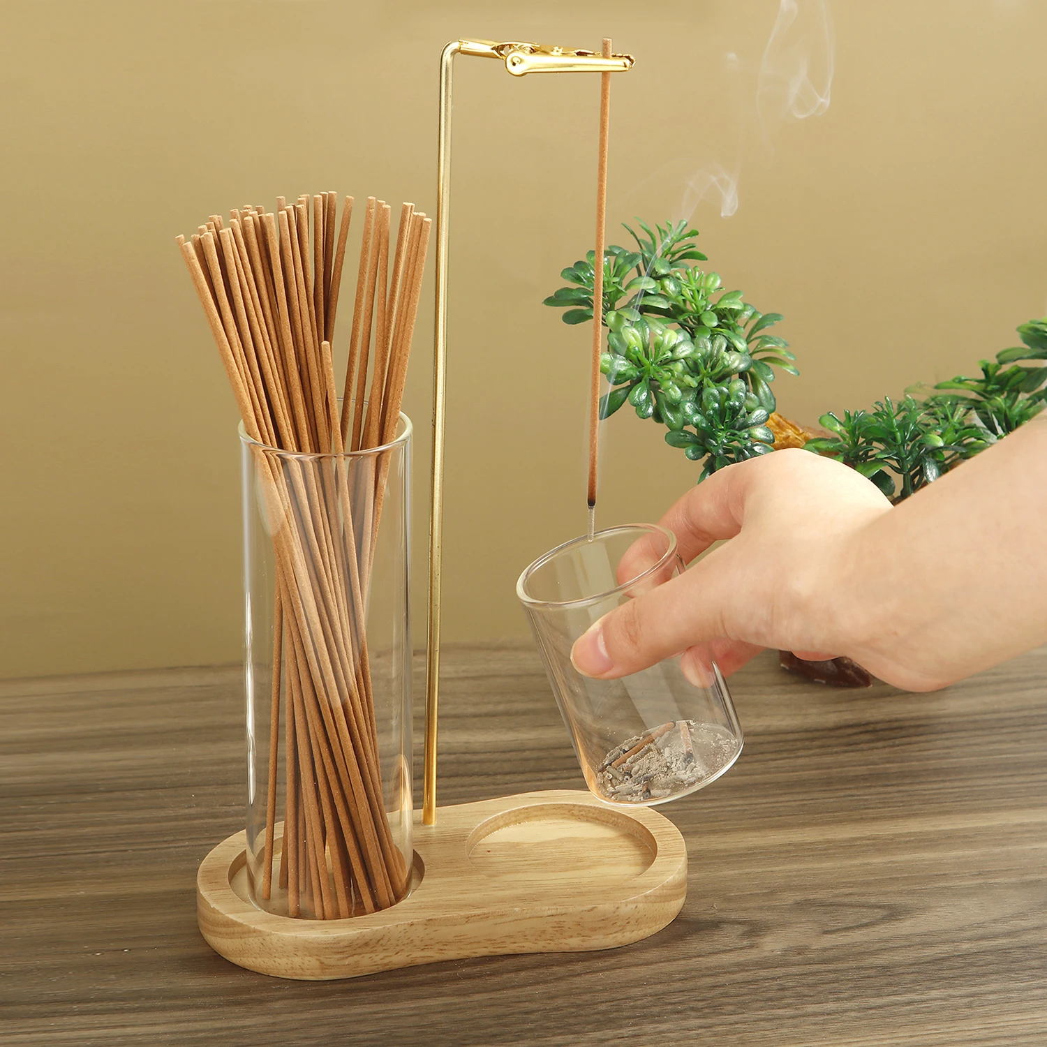 2 in 1 Incense Holder for Sticks Anti-Ash Flying Incense Burne with Removable Glass Ash Catcher and Incense Sticks Organizer