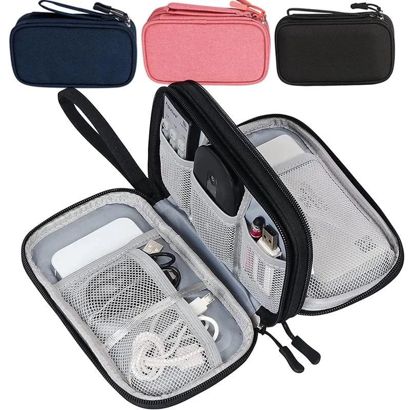 Bolsa organizadora de viaje, organizadores de almacenamiento de cables, funda de transporte, bolsas de almacenamiento portátiles impermeables de doble capa para Cable