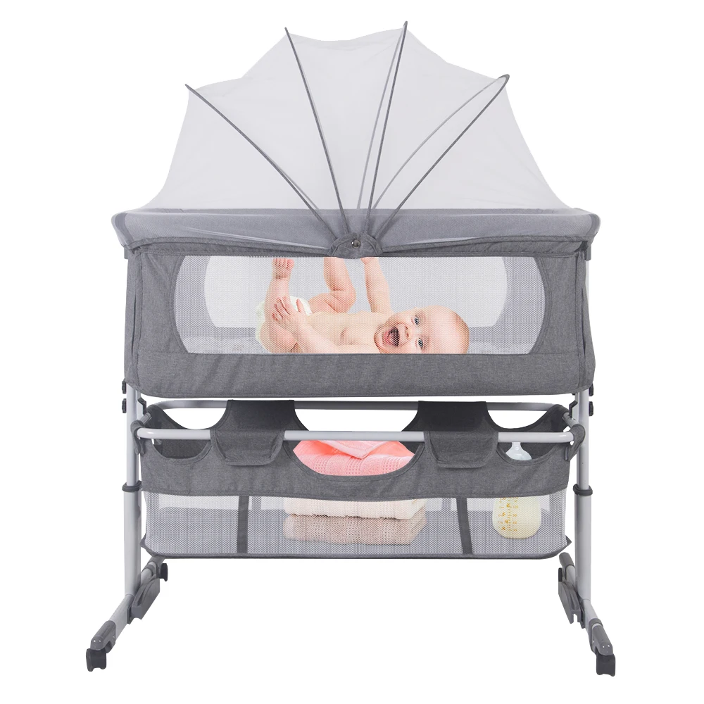 Cama de bebê 3 em 1, berço com mosquiteiro, cama de viagem com colchão, ajustável, com cesta de armazenamento, ninho móvel para bebê