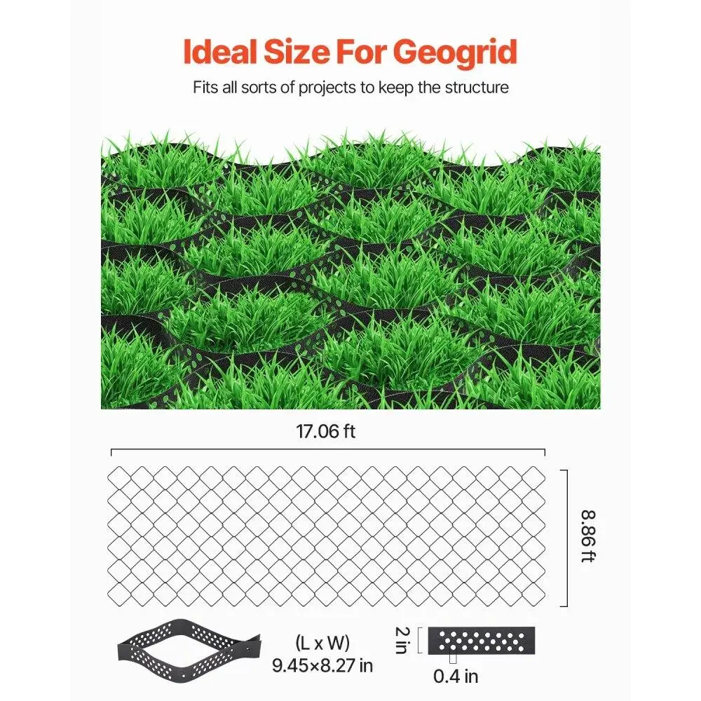 Geocell for gravel Stabilization Grid Ground Grid 2 Inch Depth 17.06x8.86 FT 5200x2700 mm for Outdoor Use