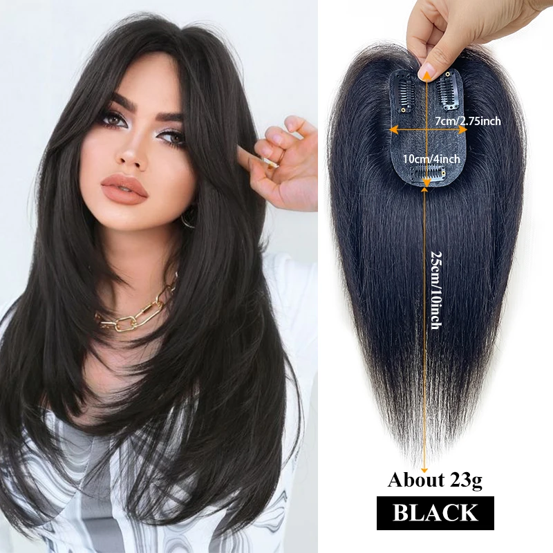 Cabello humano de ocho formas de 25cm, extensiones de redecilla de 7x10cm, peluca superior, pieza Topper con Clips, adornos para el cabello para mujeres con cabello adelgazante