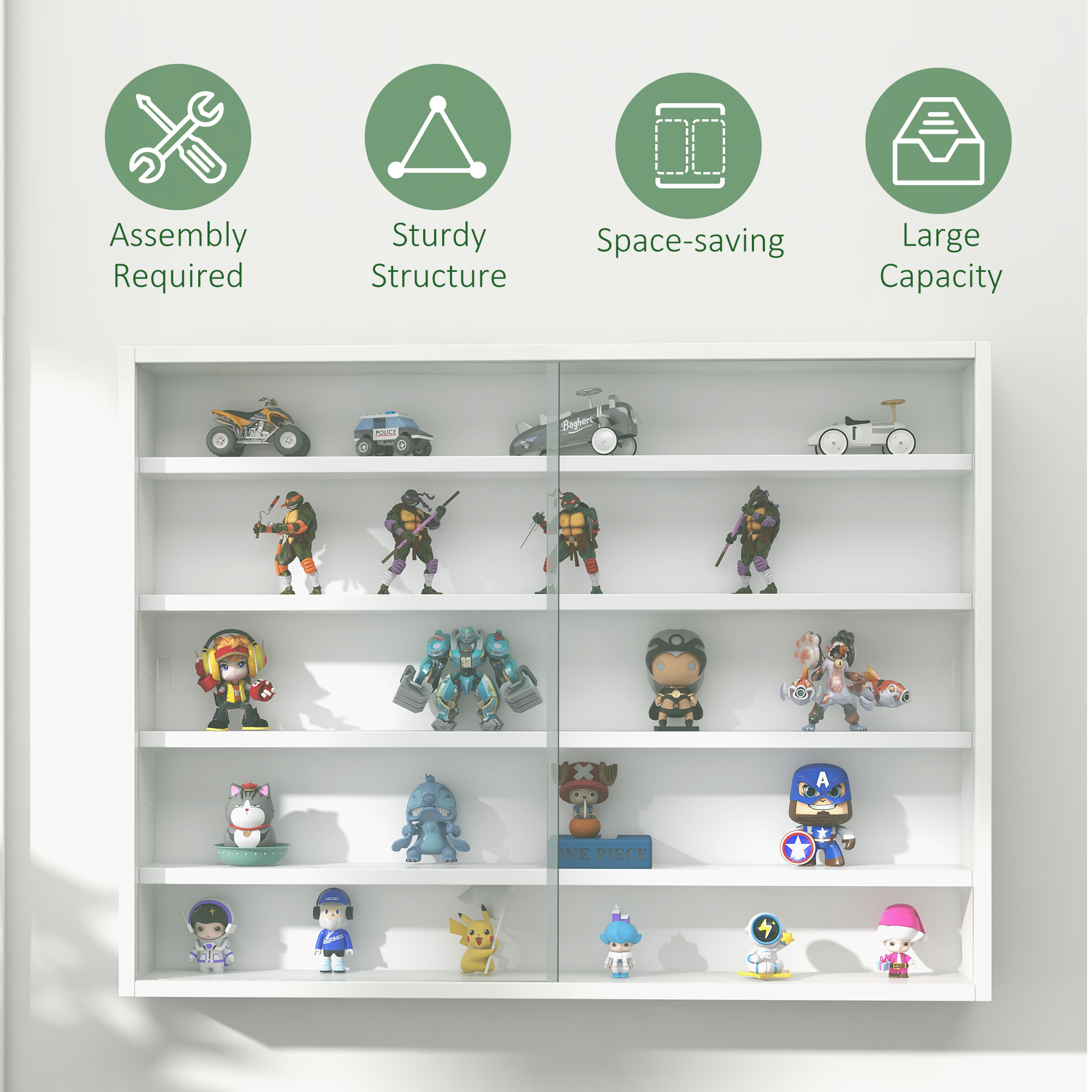 Homcom Vitrine murale pour collections avec étagères réglables et portes en verre